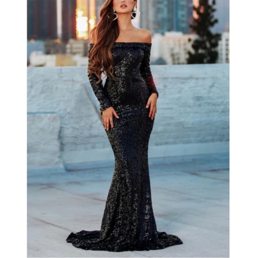 Portia and Scarlett Black Sequin Maxi Dress NWT